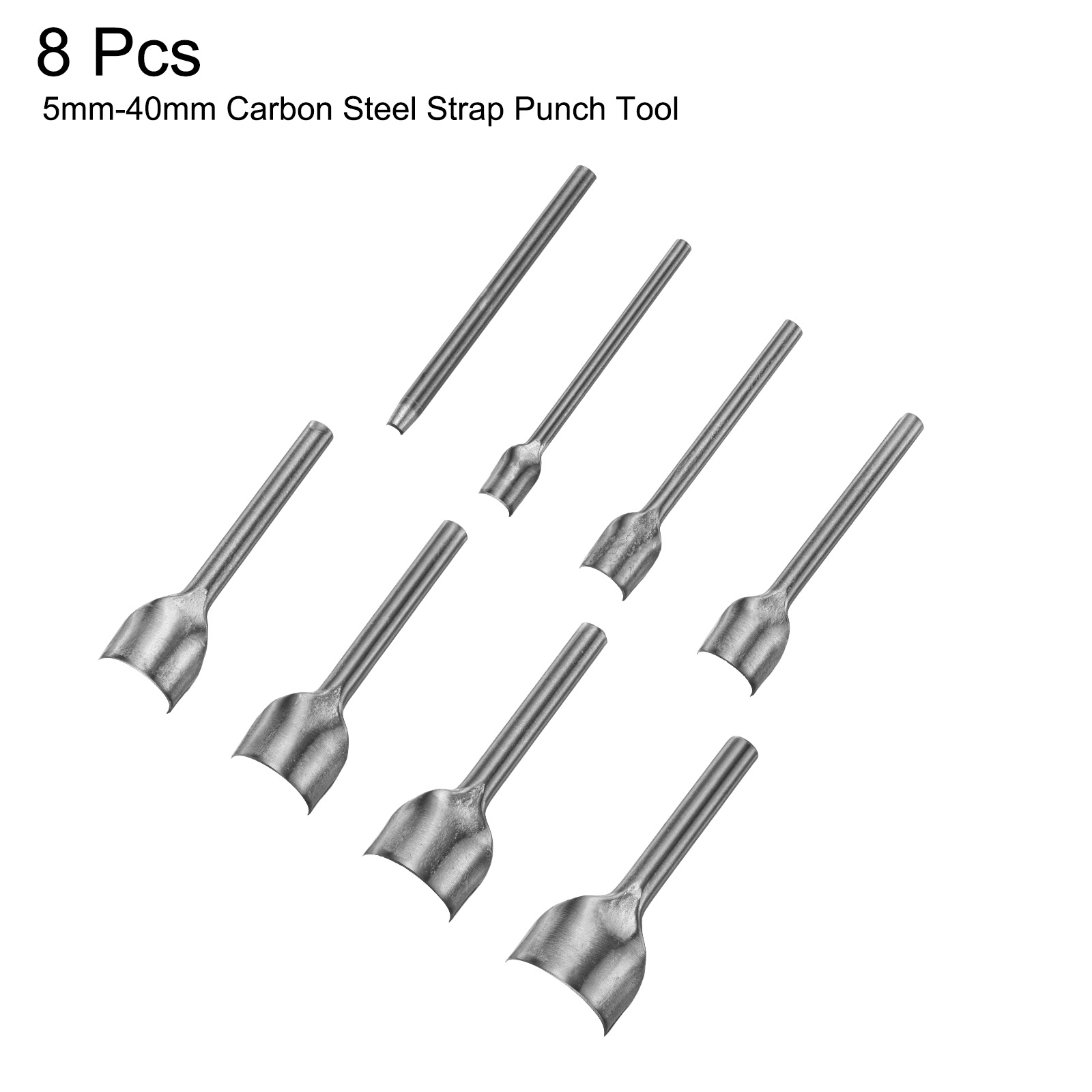 Uxcell 8pcs Half-Round Leather Cutter Punch 5mm-40mm Carbon Steel Strap Punch Tool for Crafting Strap Belt Wallet