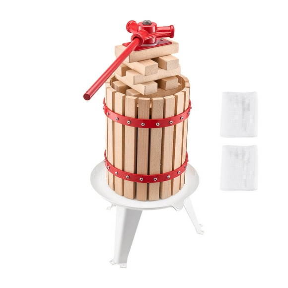 KFFKFF Presse à Vin pour Fruits 1,6 Gal/6 L, Panier en Bois Massif avec 8 Blocs, Extracteur de Jus Manuel Robuste, Presse pour Cidre Pomme Raisin Teinture Miel Huile d'Olive avec Poignée pour Cuisine, Maison