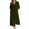 thumbnail image 2 of QUNYINEY Puff 3/4 Sleeve Womens Plus Size Dresses Long Casual Summer A Line Dress Vacation Solid V-Neck Loose Fit with Pockets Dresses, 2 of 7