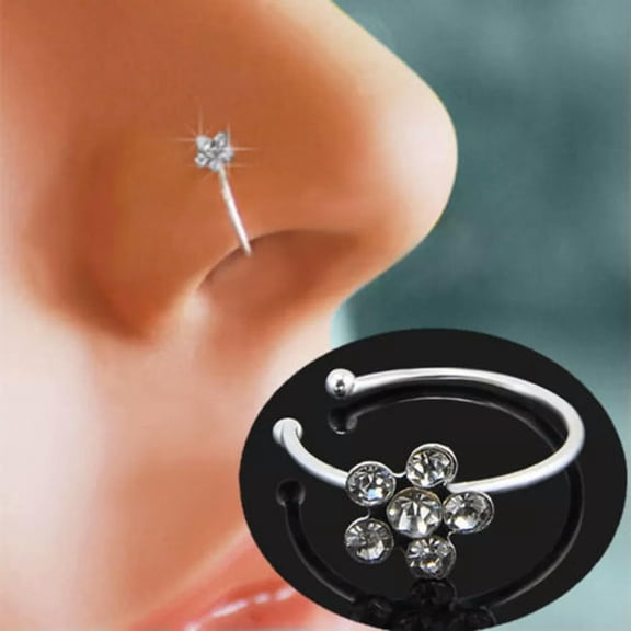 GKNET Small Flower Clear Crystal Nose Ring Stud Hoop-Sparkly Pin Ring Piercing 1Pc