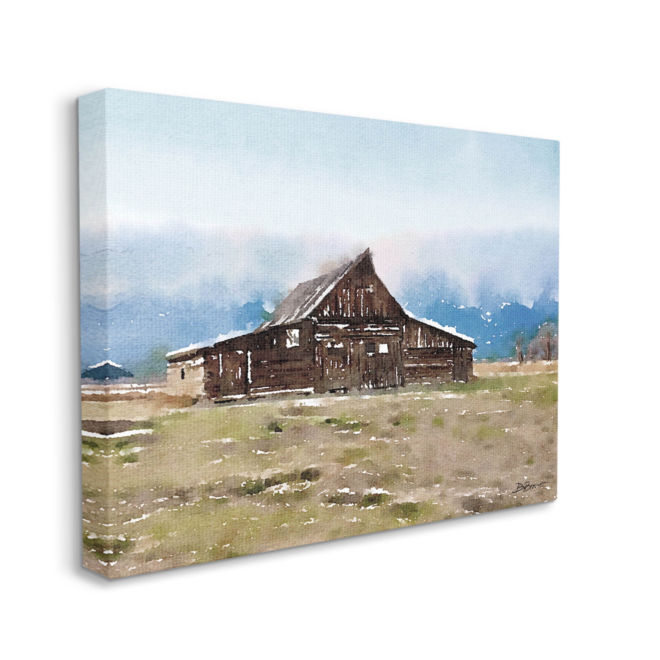 Rural Countryside Cabin Landscape Landscape Painting Gallery Wrapped Canvas Print Wall Art