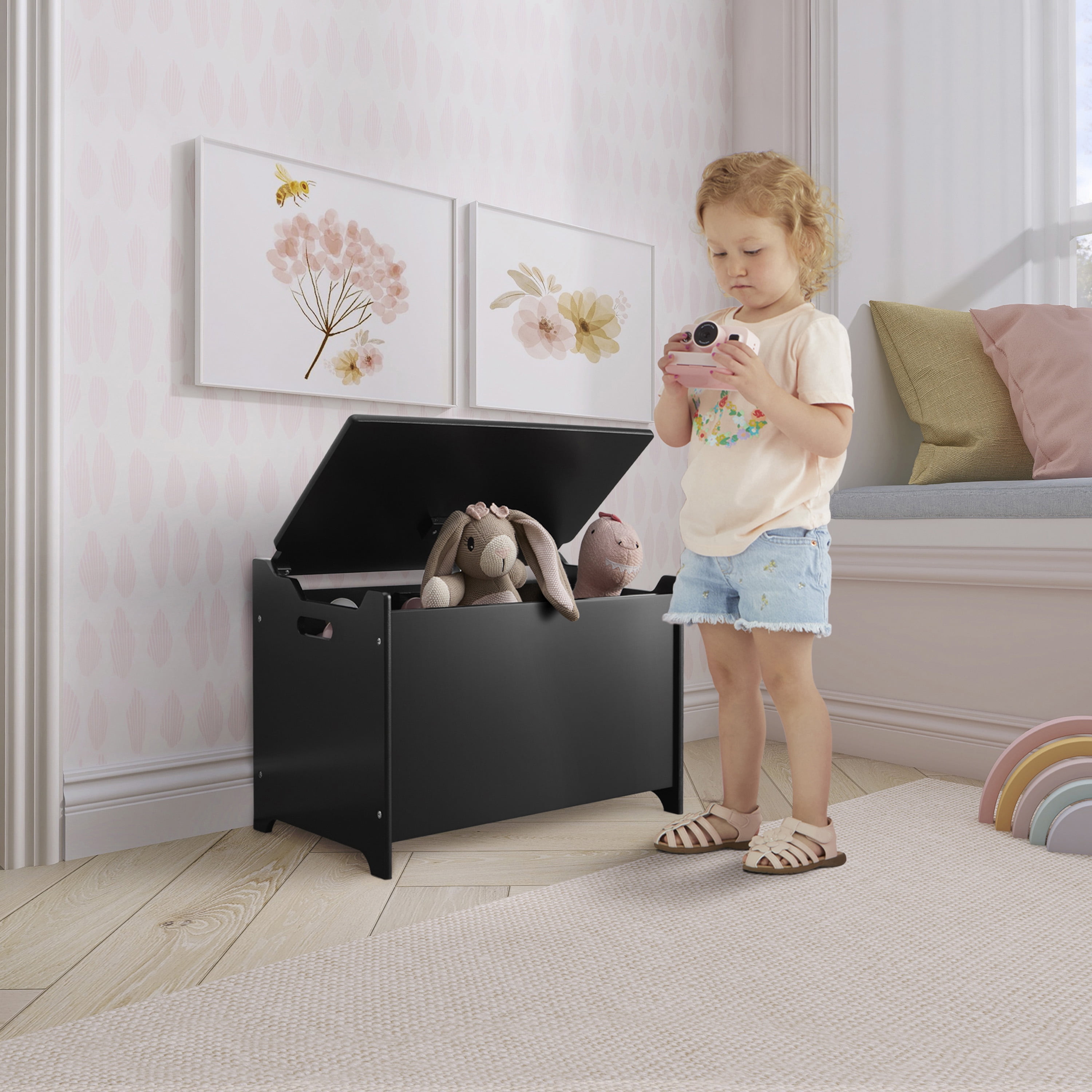 Evolur Wooden Toy Chest Organizer, Matte Black