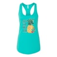 thumbnail image 2 of Wild Bobby, Pineapple Stand Tall Wear Crown And Stay Sweet Inside Arty Inspirational Pop Culture Ladies Racerback Tank Top, Tahiti Blue, X-Large, 2 of 3