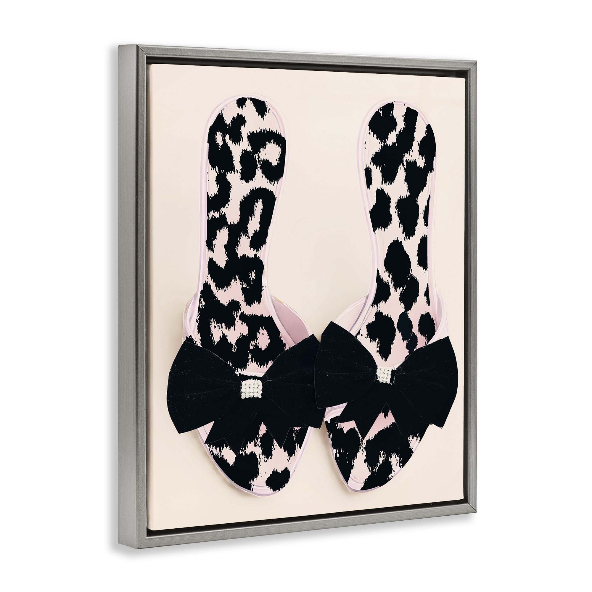 Cat Walk Spotted Shoes Gray Framed Floater Canvas Wall Art, design by Annabelle Hall