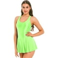 thumbnail image 2 of Zaldita Womens Oily Glossy U Neck Bodycon Dress Sleeveless A Line Flared Dress Swimsuit Fluorescent Green L, 2 of 4
