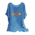 thumbnail image 3 of QATAINLAV T-Shirts à Manches Courtes pour Femmes en Coton et Lin à Col Rond Mode Chemises à Imprimé Floral Blouse Décontractée Coupe Ample Hauts Légers d'Été de Plage Sacs à Dos Soldes pour l'École Bleu TTG, 3 of 8
