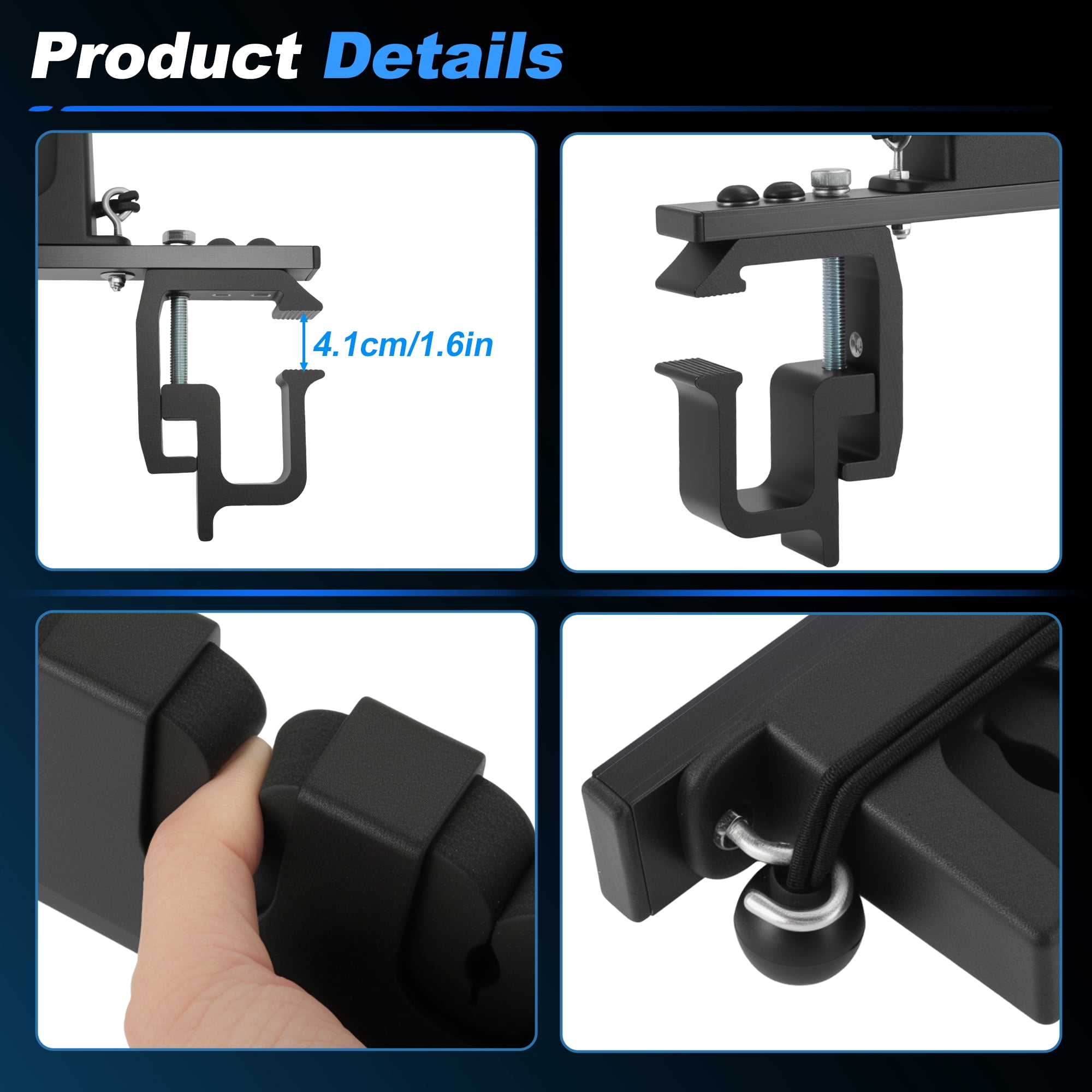 Unique Bargains Fishing Rod Holder with C-Clamp Mount Black 4 Rods