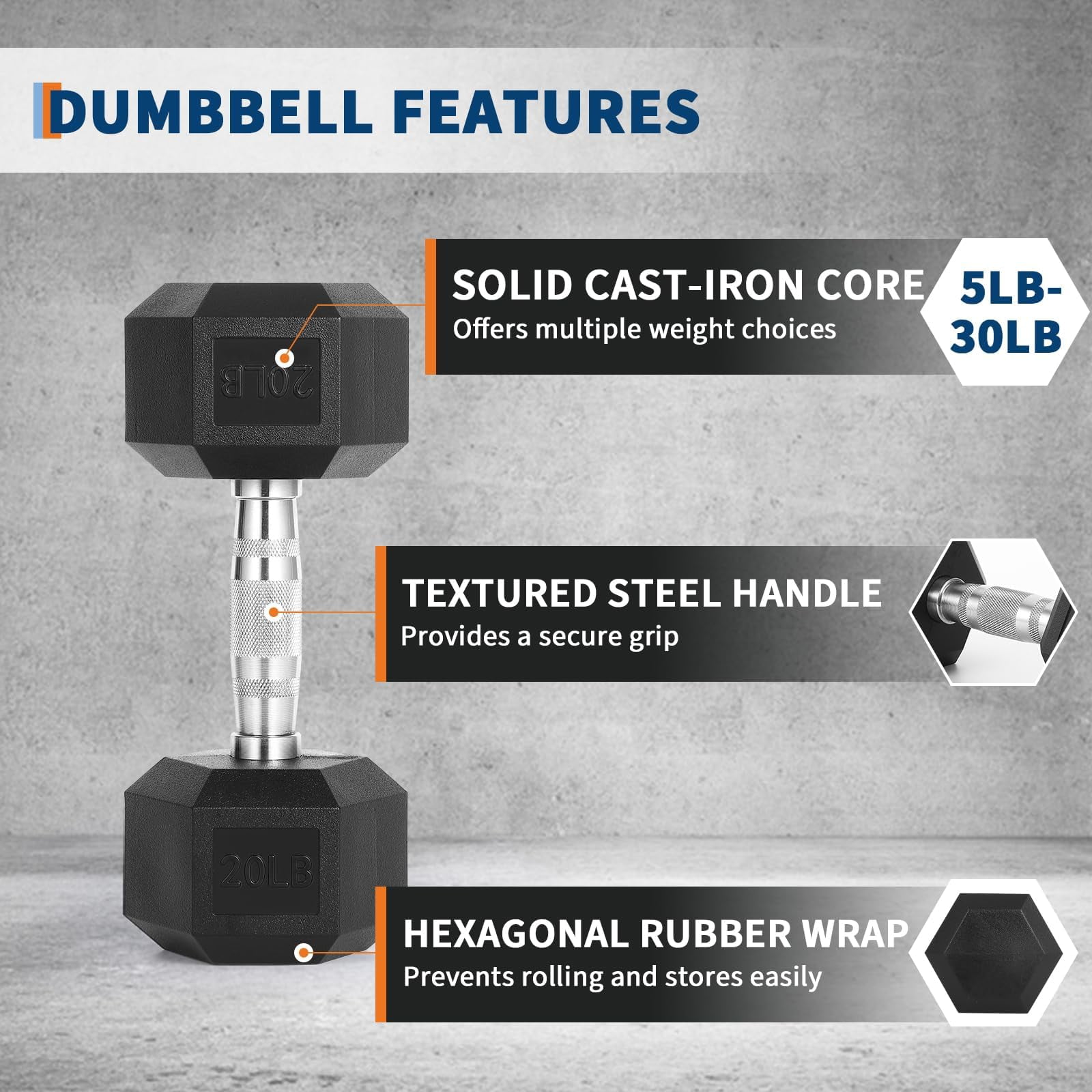Kicctian Hex Dumbbell Set – Fixed Free Weights with Non-Slip Grip, Anti-Roll Design, Durable & Odorless – Ideal for Home Gym Strength Training, Hand Weights – 60 lbs Set (5LB x2, 10LB x2, 15LB x2)