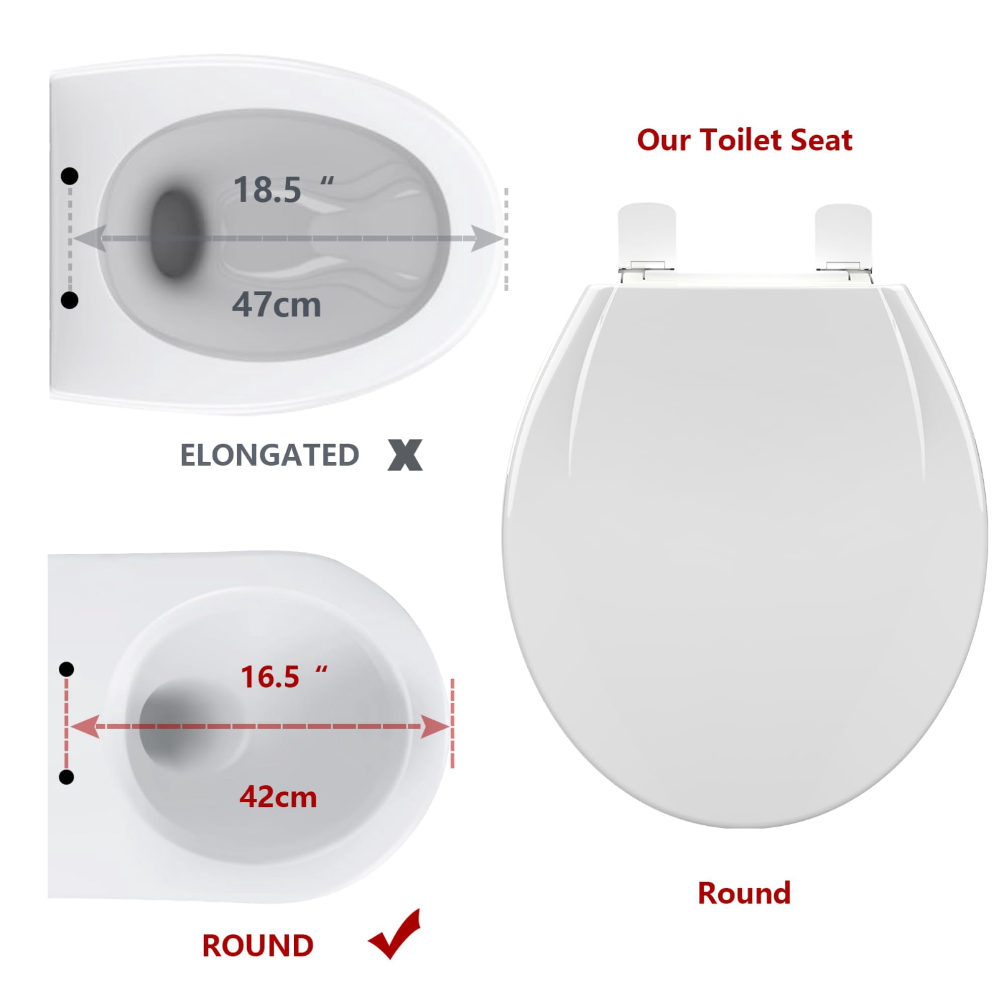 Durable Commercial Toilet Seat – 17" Round White, Soft Close PP Plastic, Quick-Release Hinges, Grip-Tight Bumpers, Easy Install & Clean, mark Resistant – Standard Bathroom Fit, White