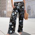 thumbnail image 7 of WTOBBY Women's Casual Wide Leg Pants with Stretch Belt Floral Print Pockets and Adjustable Tie Design for a Comfortable Lightweight Summer Outfit ,Black L, 7 of 7