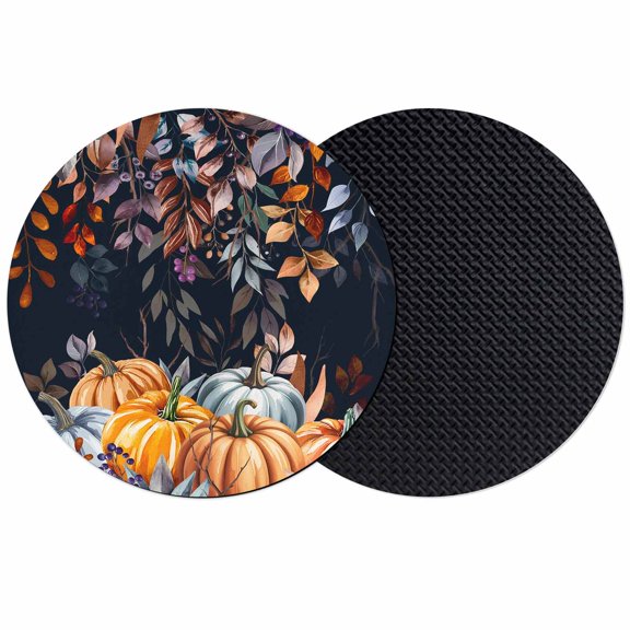 Orange Pumpkin Fall Coasters Set of 2, Absorbent Coasters for Drinks, Thanksgiving Eucalyptus Leaf Autumn Coaster for Desk Coffee Table Protection, Home Decor House Warming Gifts 4"
