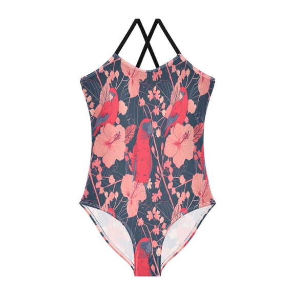 BZSMCE One-Piece Swimsuit with Crisscross StrapsParrot Flower Pattern