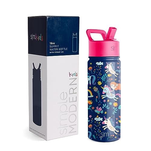 Botella de agua Simple Modern Summit Kids con tapa de pajita aislante
