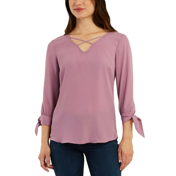 Bcx Juniors’ Mixed-Materials 3/4-Sleeve Top, Lavender, Large