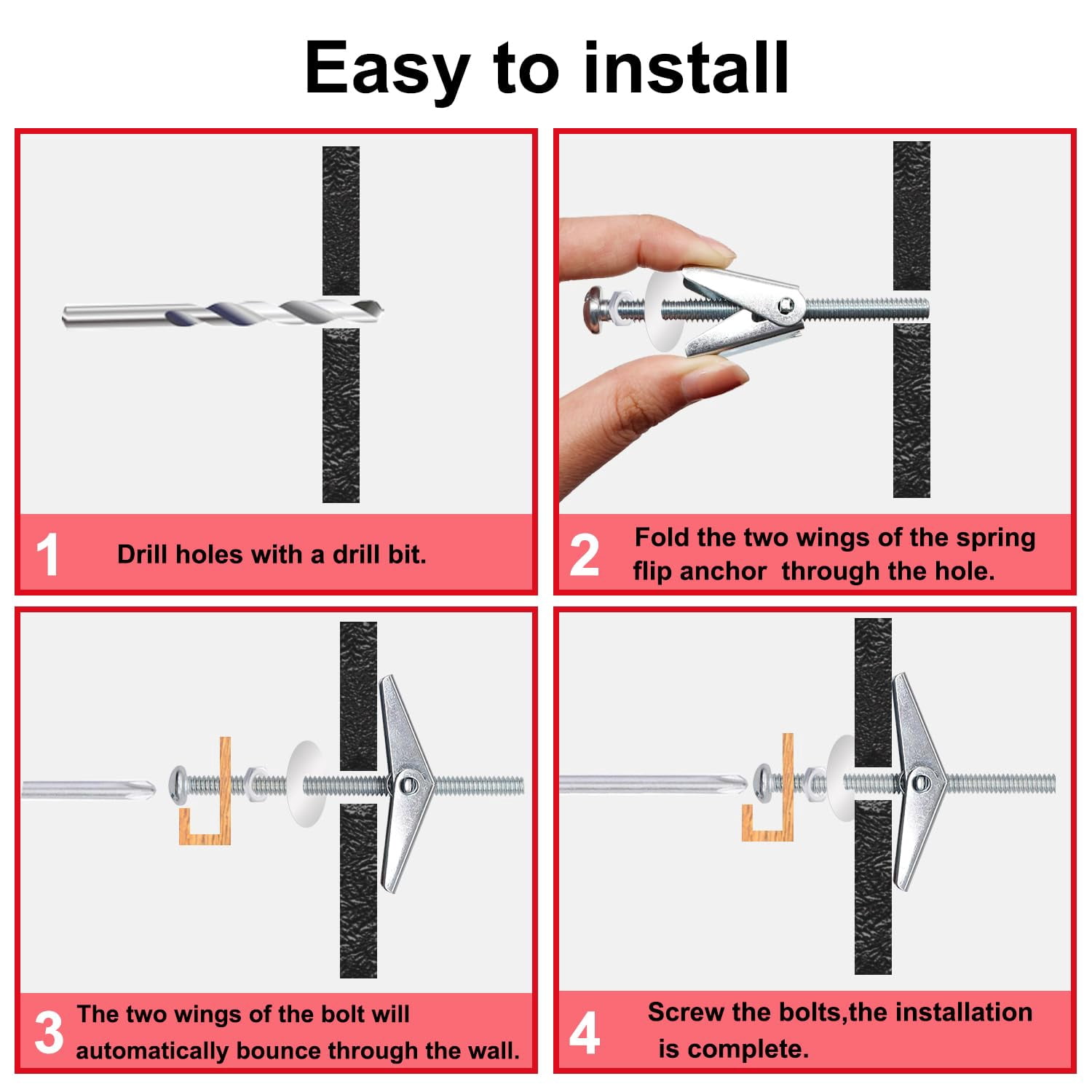 100Pcs Toggle Bolts Heavy Duty Drywall Anchors and Screws Kit, 3 Sizes 1/8" 3/16" 1/4" Hollow Wall Anchors, Toggle Bolts and Wing Nut Kit with Nuts Washers (25Sets)