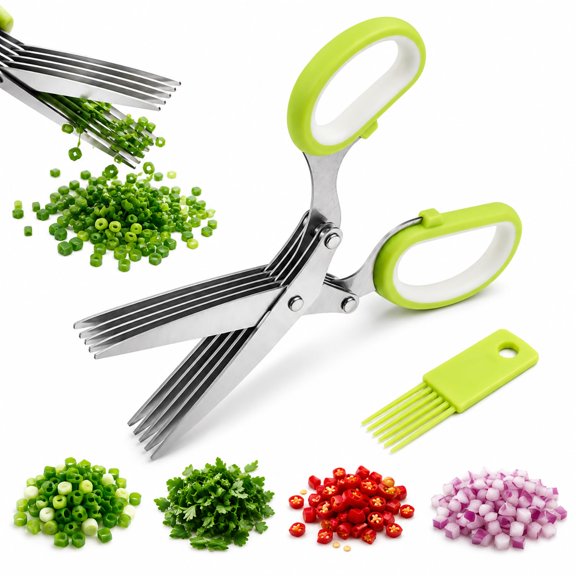 5-Layer Vegetable Shears, Multipurpose 5 Blade Scissors, Kitchen Shears Chopper Tool with Upgraded Offset Handle and Cleaning Comb, Kitchen Gadgets for Quickly Preparing Fresh Herbs