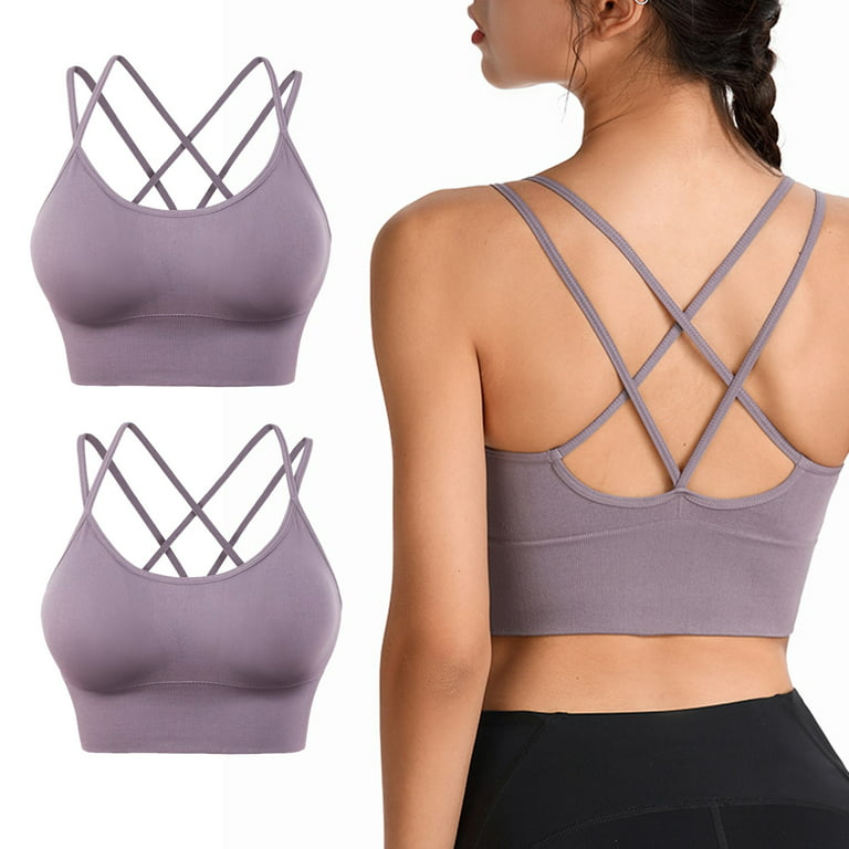 Bodychum 2 Pcs Sports Bras for Women Criss-Cross Back Sports Bars Workout  Tops Sexy Strappy Sports Bras Halter Top for Yoga Gym