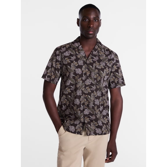 George Men's Linen Blend Camp Shirt with Short Sleeves, Sizes S-3XL