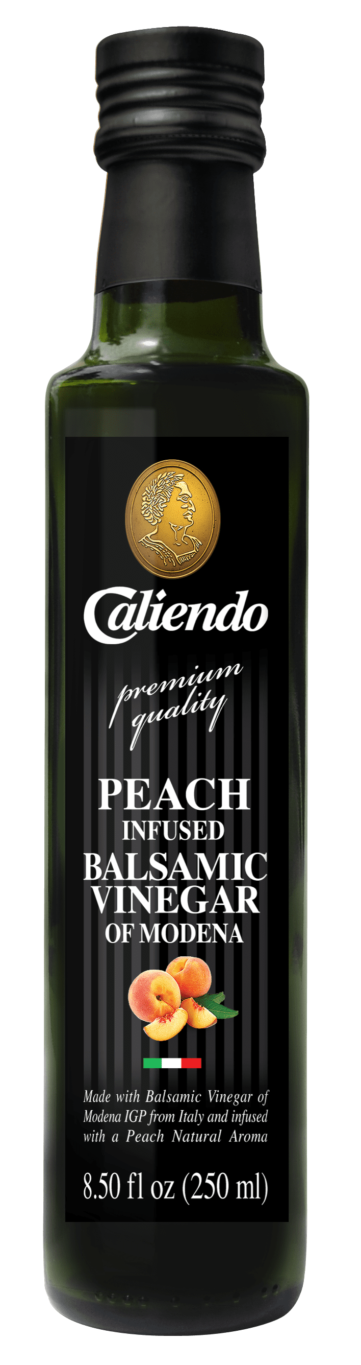 Caliendo Peach Infused Balsamic Vinegar, Modena IGP, Authentic Italian - 8.5 Fl Oz Bottle