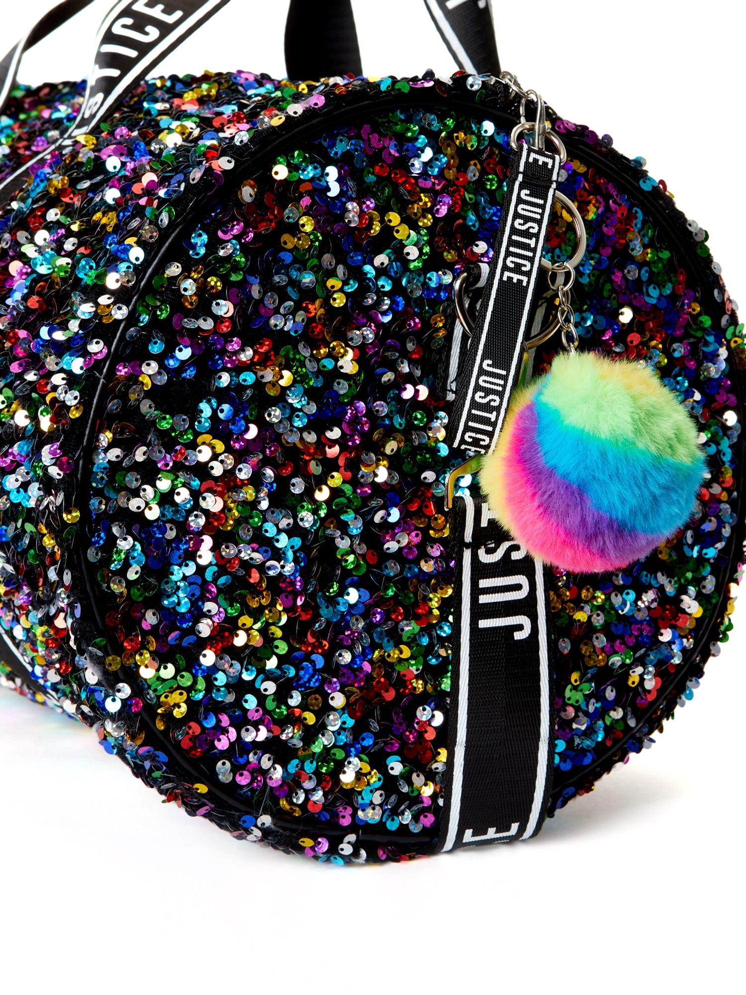 Justice Girls Weekender Duffel Handbag Black Iridescent Sparkle