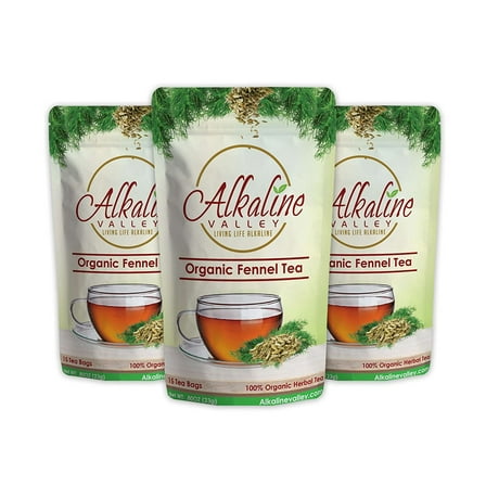Fennel Tea - 100% Organic and Alkaline - 15 Unbleached/Chemical-Free Fennel Tea Bags - Pack of 3 - Caffeine-Free, No GMO