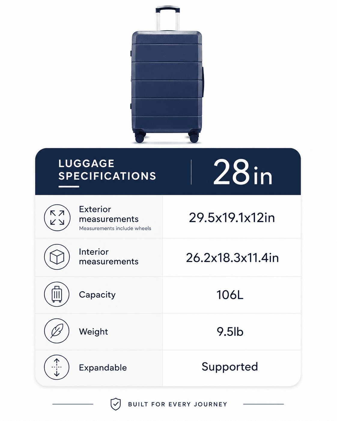 28" Checked Large Expandable Luggage,Hardside Spinner Suitcase with TSA Lock, Blue - EX-Lite