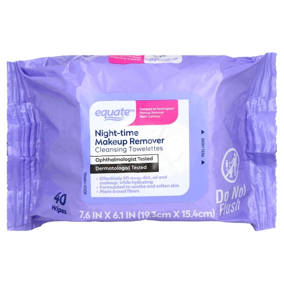 Equate Night-Time Makeup Remover Cleansing Towelettes, 80 Count