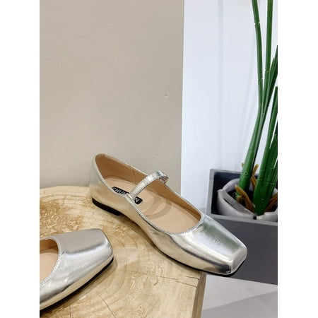 

French Style Mary Jane Shoes Women Flat Retro Square Toe Shallow Mouth Ankle Strap Fairy Large Size Shoes 41-43