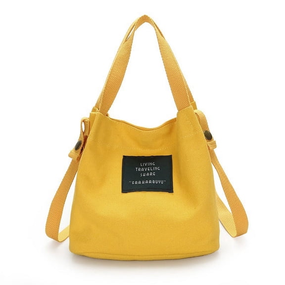 Women's Yellow Canvas Shoulder Bag Cute Travel Bucket Tote Purse Handbag