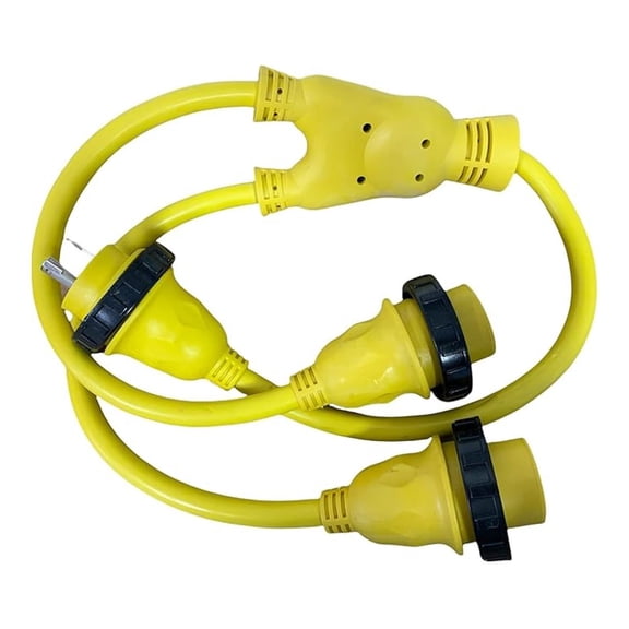 Marine RV Y Splitter 30 Amp, 125V Shore Power Adapter - 30A Male to (2) 30A Female - STOW Cable, UL Listed - Boat & RV Power Cord Splitter