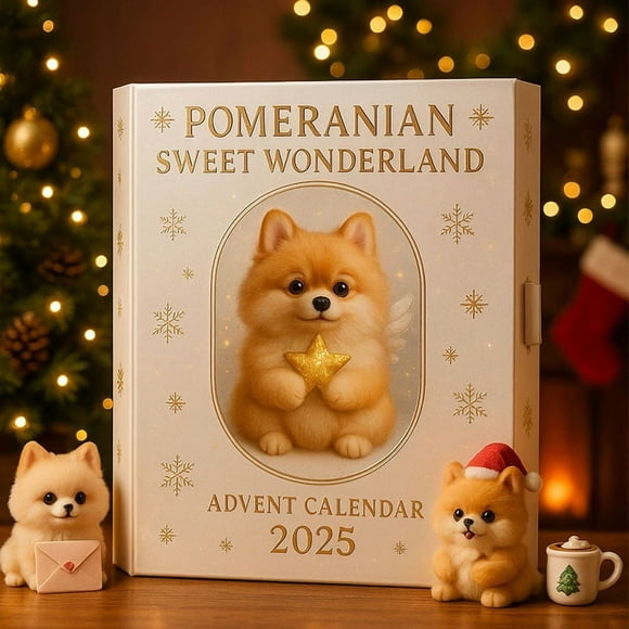Calendario de Adviento Dulce Pomerania 2025 | 24 Días de Sorpresas Festivas | Adornos para Perros | Acrílico 2D | Adorables Juguetes y Golosinas con Temática Canina | Regalo para La Cuenta Atrás de N