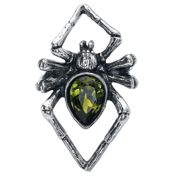 Alchemy Gothic Monsterous Polished Giant Spider Emerald Venom Ring with Green Crystal - Size Q/8.5