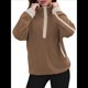 thumbnail image 1 of Sudadera de Mujer con Media Cremallera, Suave y Extragrande, con Bolsillos, Cálida y Afelpada. Marrón L, 1 of 8