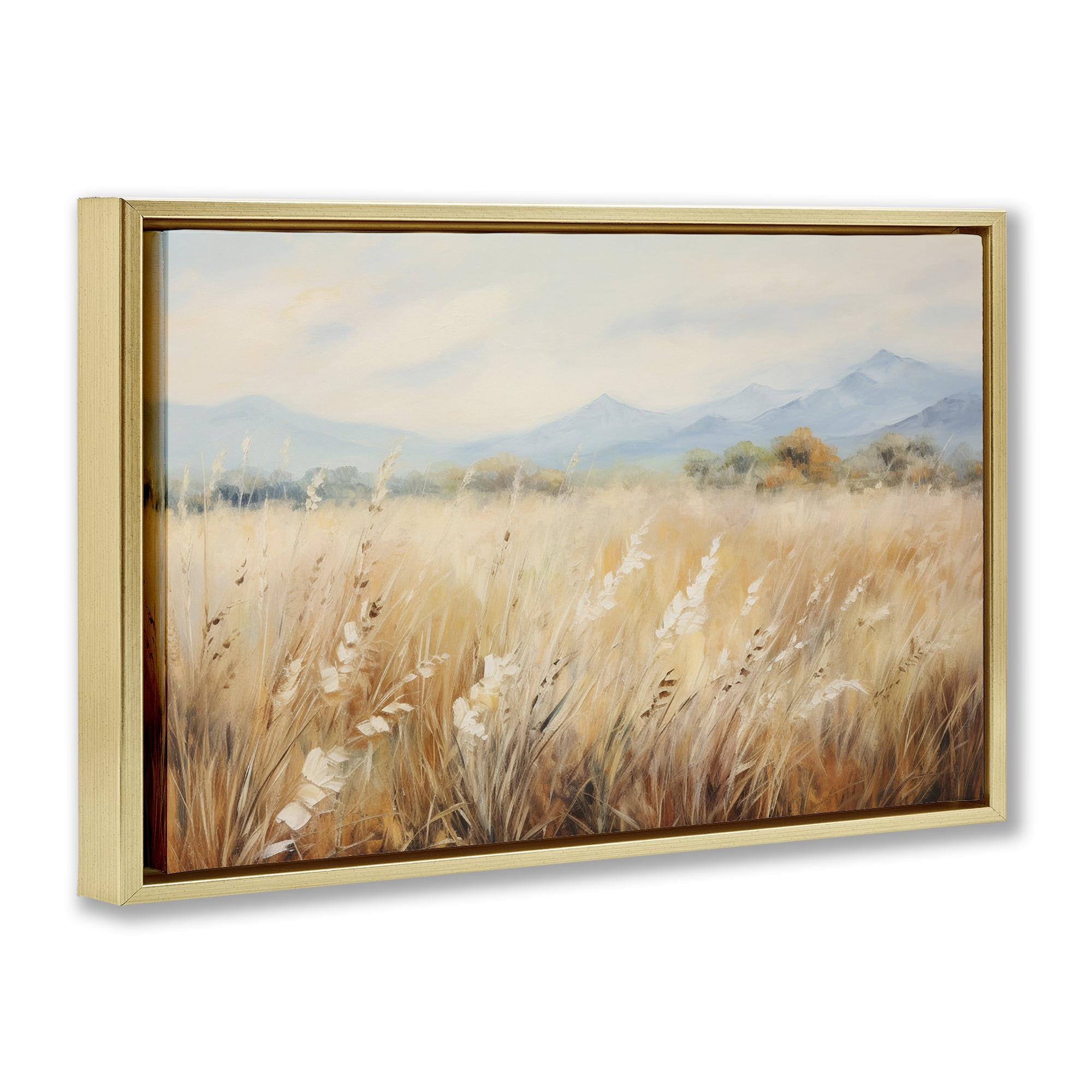 Stupell Industries Wheat Field Landscape Landscape & Nature Painting Gold Floater Framed Canvas Art Print Wall Art, 31 x 21