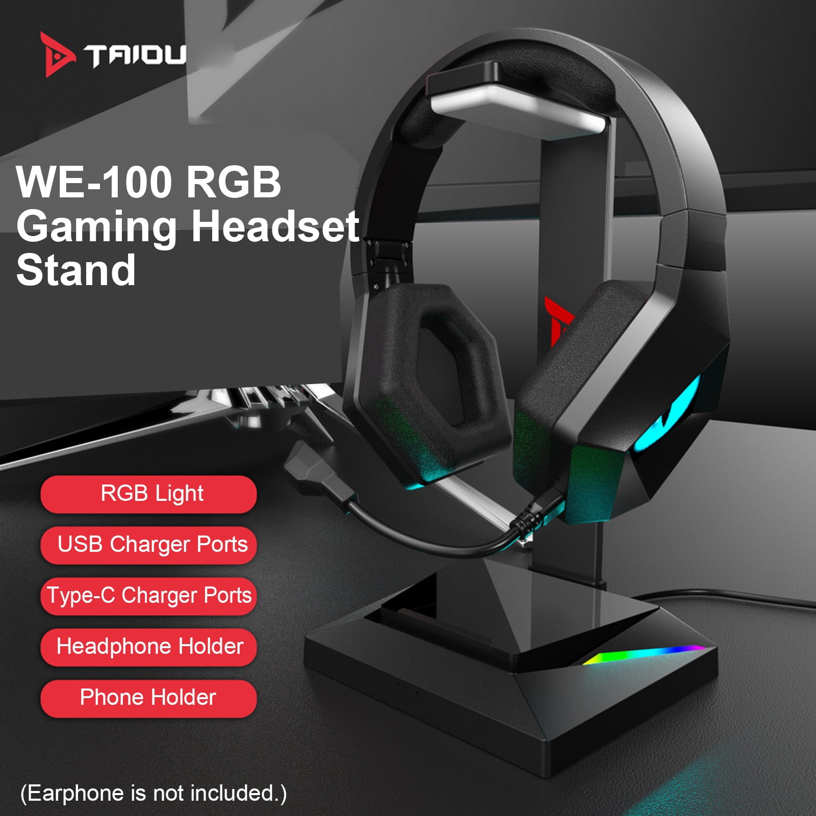 Abody TAIDU 100 RGB Gaming Headset Stand With USB/Type-C Ports Gaming  Headset Holder Hanger with Stable Base for All Over-Ear Headphones |  Walmart Canada