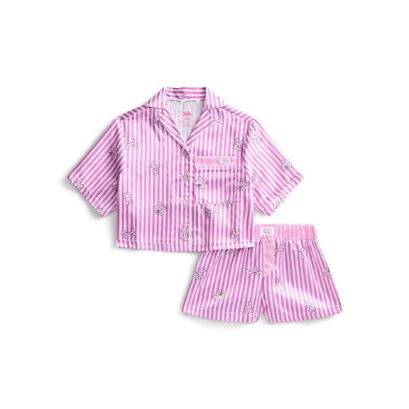 Justice Girls Short Sleeve Button Top and Shorts Pajama Set, 2-Piece, Sizes 5-18