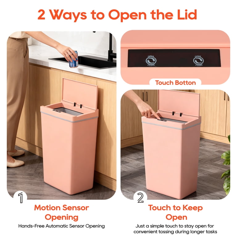 13 Gallon Touchless Motion Sensor Trash Can, High-Capacity Waste
