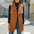 thumbnail image 2 of WREESH Womens Patchwork Fleece Vest Jackets Faux Furry Shawl Collar Lapel Gilet Solid Lightweight Cardigan Padded Coats Plus Size Outerwear Brown, 2 of 9