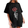 thumbnail image 1 of Camiseta de manga corta con cuello redondo y estampado de calavera de sol y luna informal a la moda para mujer Pompotops hkajfhjk458342, 1 of 4