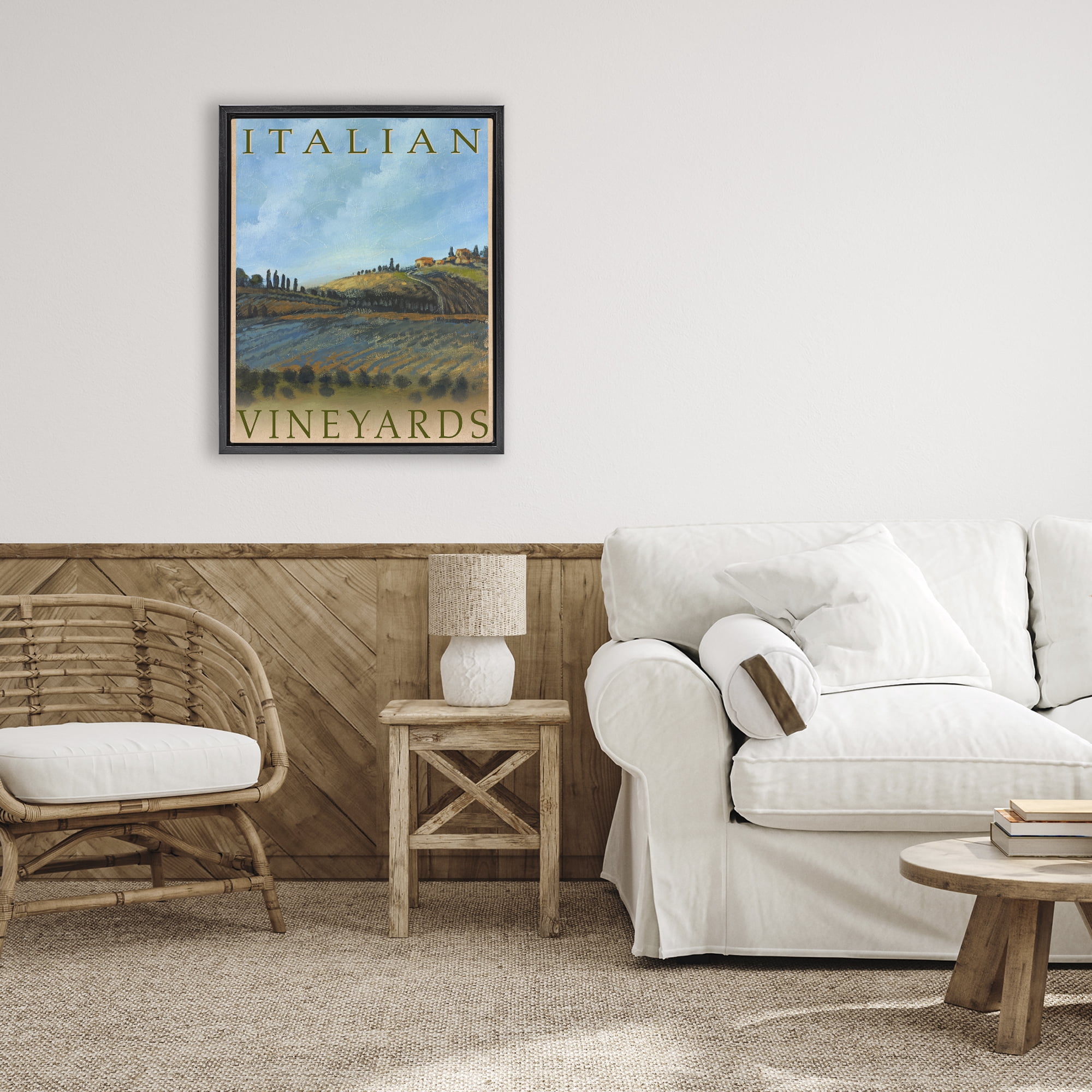 Stupell Industries Italian Vineyards Vintage Poster Black Framed Floater Canvas Wall Art, design by Kingsley