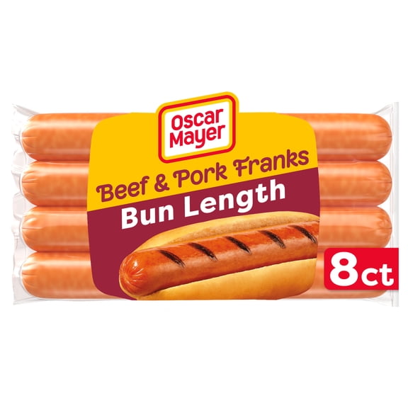Oscar Mayer Bun-Length Beef and Pork Franks Hot Dogs, 8 Count Pack