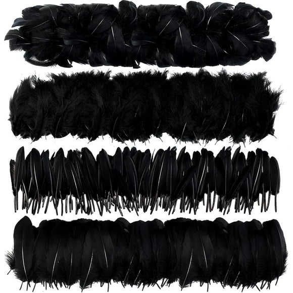QKURT 400 Pieces White Natural Goose Feathers 7-15 cm for Dream Catchers DIY Costume Halloween Costume Handmade Earring Wedding Party Decoration Activities Home Easter(Black)