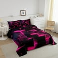 thumbnail image 4 of Black and Hot Pink Comforter Set King Modern Abstract King Bedding, 3D Glowing Plaid Bedding Comforter Sets Gradient Grid Duvet, Neon Square Quilted Comforter 3 Piece (Black Reversible), 4 of 6