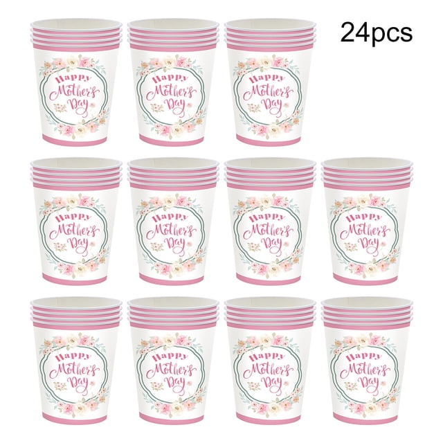 Juego de vajilla desechable floral para el Día de la Madre - Platos, tazas y servilletas de papel ecológico de 24 piezas con diseño de clavel para reuniones familiares