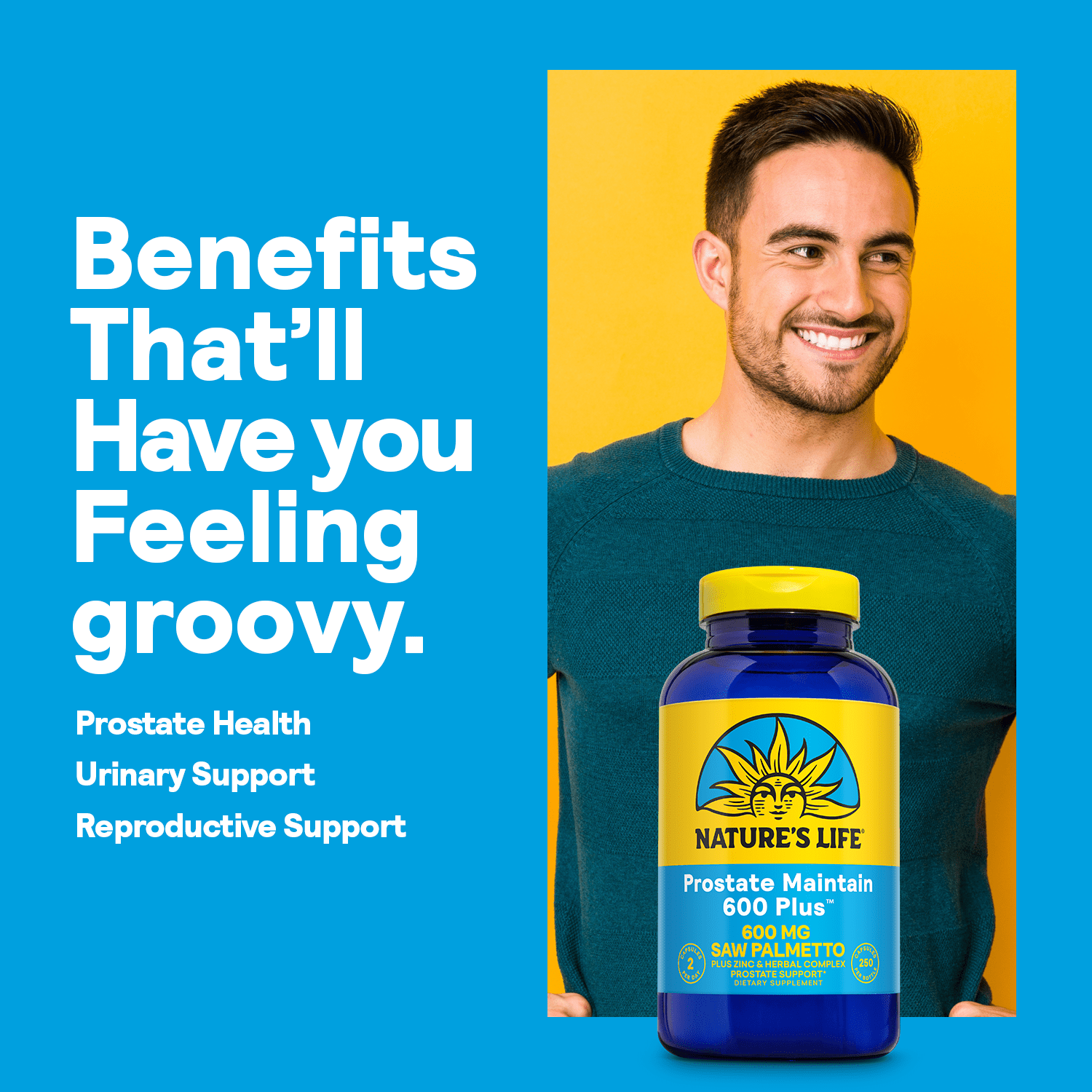 Nature's Life Prostate Maintain 600 Plus Formula for Men | L-Glutamic Acid, L-Alanine, Glycine & Saw Palmetto, Pumpkin Seed & Pygeum Bark | 250 CT
