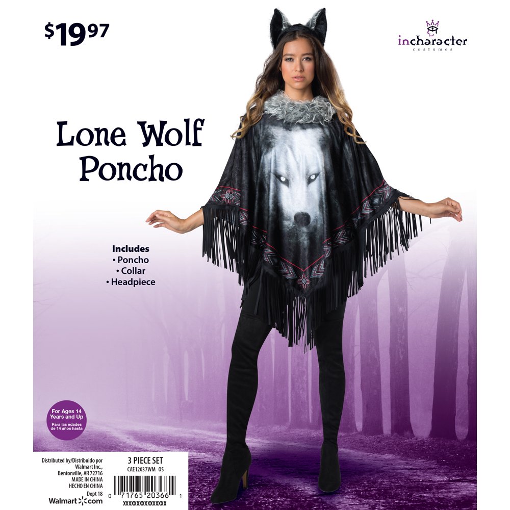 Way To Celebrate LONE WOLF PONCHO Halloween Costume