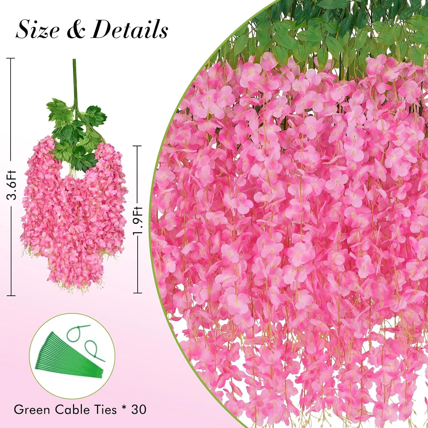 Wisteria Hanging Flowers, 3.6 Feet/Pcs Pink Wisteria Artificial Flowers, Fake Wisteria Flowers Garland, Hanging Wisteria Vines for Bedroom Wedding Home Party Wall Decoration