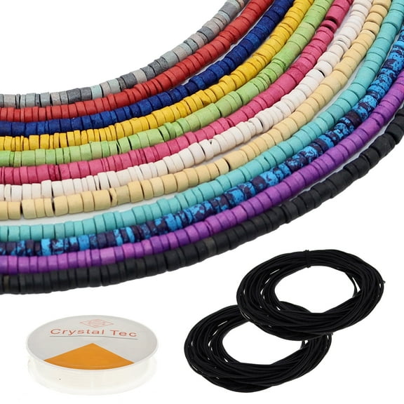 Fun-Weevz 3000 Clay Disc Beads, Thin Ceramic Heishi Style Spacer Bead Strands (Thin Earthy Tones)