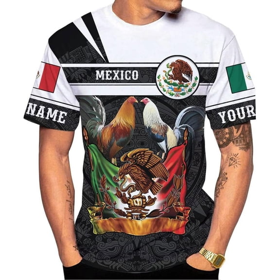 Personalized Name Mexican Shirts for Men 3D, Rooster Mexico Shirts for Men, Mexico Shirt Eagle Flag Mexican Eagle (US, Alpha, Small, 5X-Large, Regular, Regular, Multi 14) (T-shirt, S)