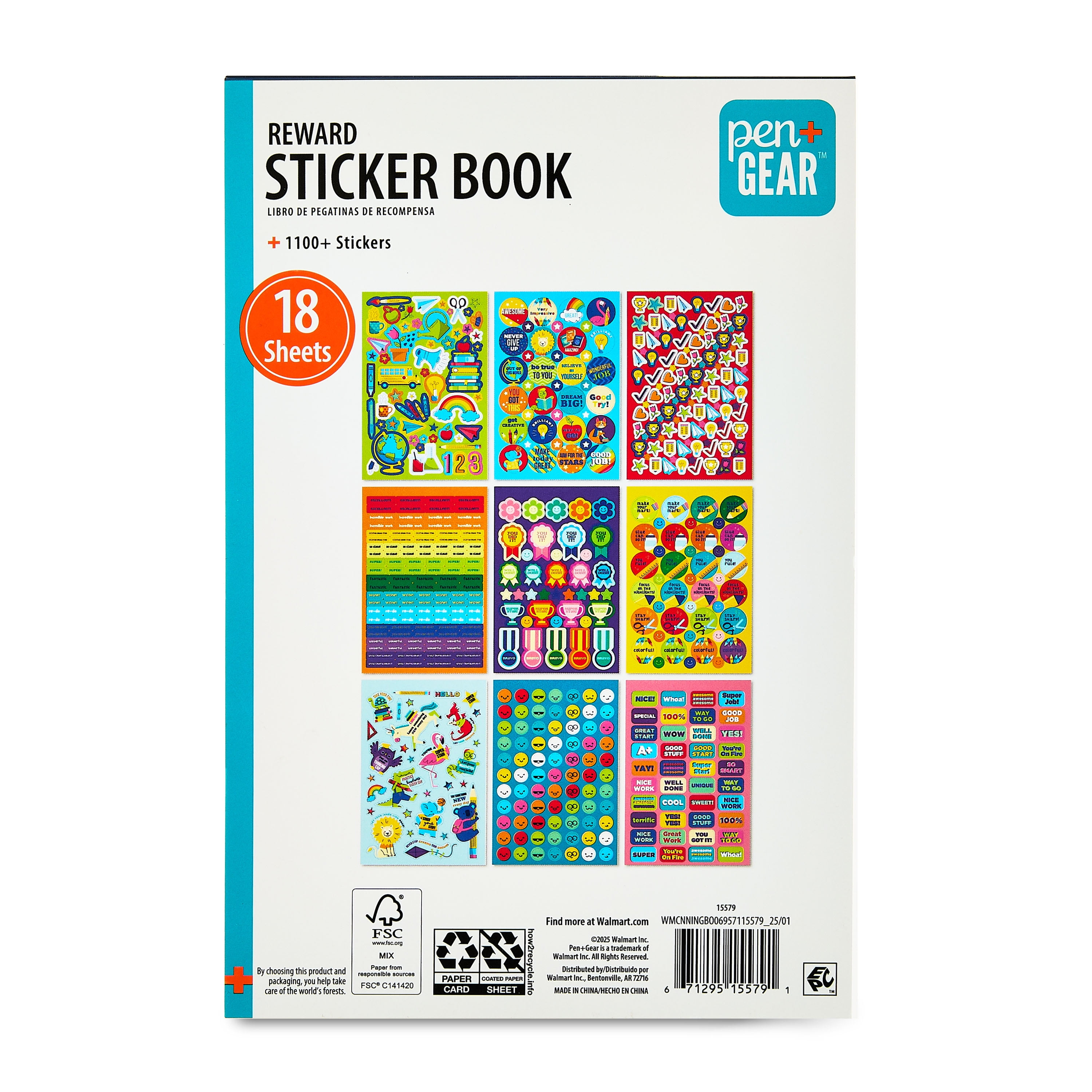 Pen+Gear The Best Teacher Reward Sticker Book Ever, 18 Sheets, Teacher